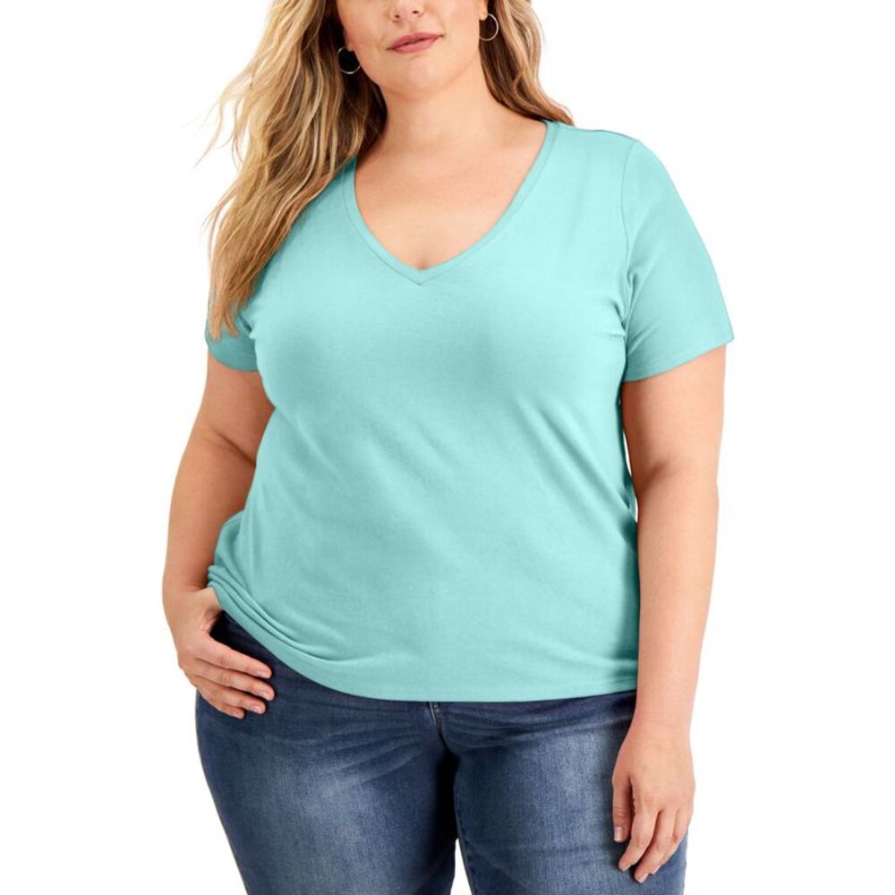 INC International Concepts Plus Size Cotton V Neck Top
